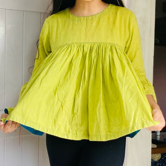 Neon green short frock type MAX kurti - Picture 2 of 4
